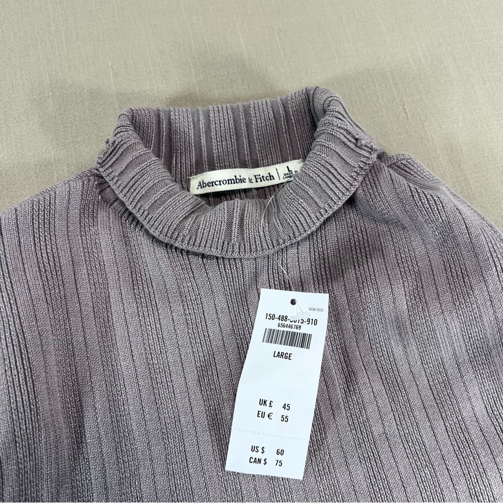 Abercrombie & Fitch Ribbed Mock Neck Sweater Large NWT Lavender Knit Long Sleeve - Picture 8 of 11